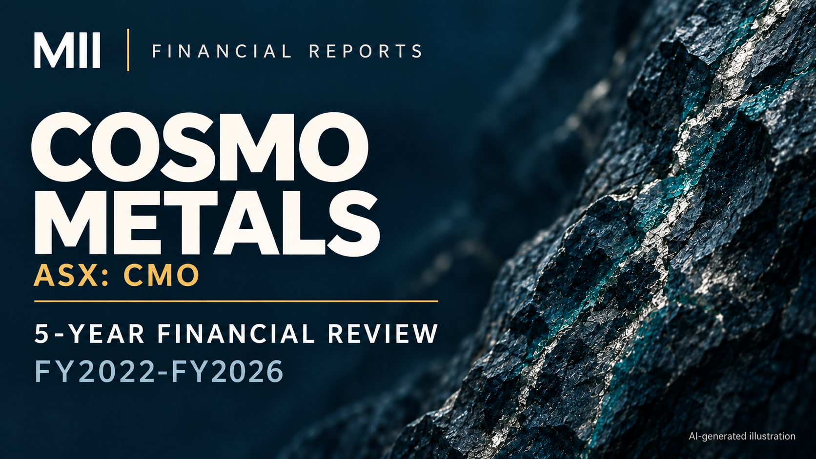 Cosmo Metals Limited (ASX: CMO) financial review, FY2022-FY2026 — AI-generated illustration